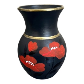 Vaza ceramica neagra pictata manual cu maci 20 cm - obiect decorativ Marginea
