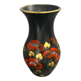 Vază ceramică neagră pictată manual cu maci roșii, 30 cm – Marginea, Bucovina - Img 2