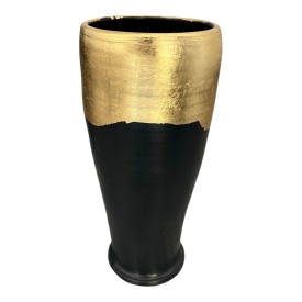 Vază decorativă 30 cm neagră cu foiță de aur – ceramică elegantă de Marginea - Img 3