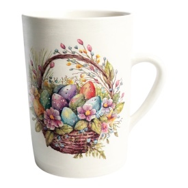 Vaza decorativa alba tip carafa cu maner 20 cm pentru flori, lucrata manual, Marginea, Ceramica Martinescu, decor cosulet cu oua colorate si aranjament floral