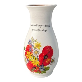 Vaza din ceramica Ceramica Martinescu, cadou nasi cu flori de camp, mesaj familie, lucrata manual in Bucovina, 30 cm
