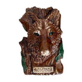 Aplica decorativa din ipsos cu lup, decor perete tip tablou, lucrata manual in Romania, 17 cm
