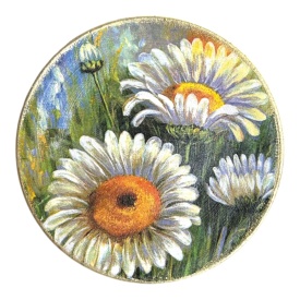 Farfurie decorativa din ceramica, de perete, margarete, lucrata manual, 16.5 cm