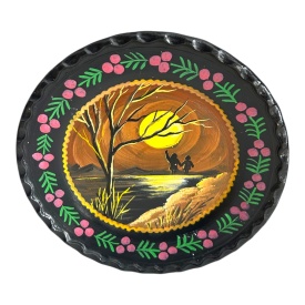 Farfurie decorativa traditionala pictata manual din ceramica de Marginea, 20 cm