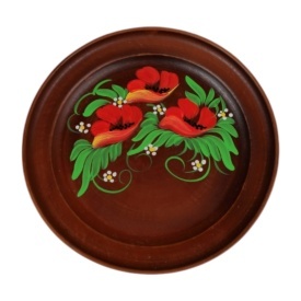 Farfurie/Platou din ceramica, maro, pictat cu maci, 24 cm