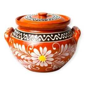 Oala de lut 3 litri cu capac, pentru sarmale si preparate la cuptor, ceramica naturala pictata manual – Cook Green