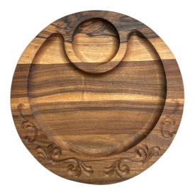 Platou pentru servit masa, lemn de nuc, suport pentru sos și sculptură decorativă