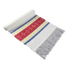 Prosop, stergar traditional alb cu motive tricolore, tesut cu model traditional – 75 x 36 cm - Img 2