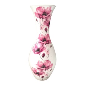 Vaza alba, inalta, silueta, 40 cm, maci roz