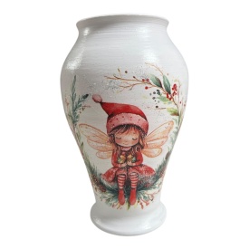 Vaza ceramica 20 cm, decorata manual cu elf de Craciun, decor festiv, artizanat - Img 2