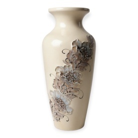 Vaza ceramica inalta 67 cm pictata manual cu flori in relief