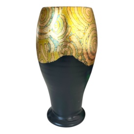 Vază ceramică Marginea decorată manual cu foiță de aur, antichizata