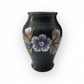 Vaza ceramica neagra, pictata manual, 16cm