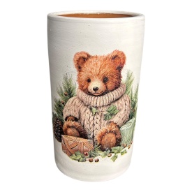 Vaza decor Craciun – peisaj festiv cu ursulet si cadouri