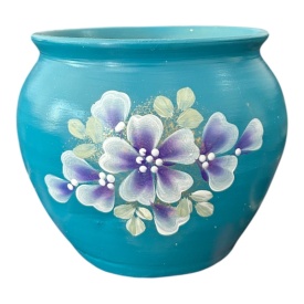 Bol ceramic turcoaz pictat manual 14x14 cm – Masca de ghiveci,decoratiune eleganta