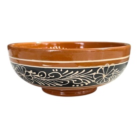 Castron ceramic maro, glazurat și decorat manual, 18 cm – produs tradițional românesc