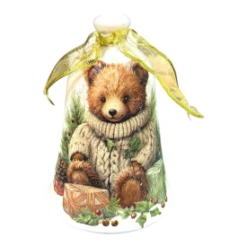 Decoratiune de Craciun, forma de clopotel 20 cm cu ursulet, autentic Martinescu Marginea