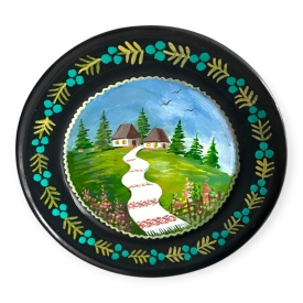 Farfurie ceramica traditionala cu agatatoare – 24 cm pictata manual Marginea