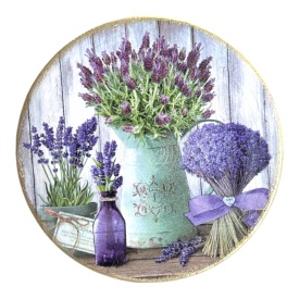 Farfurie decorativa din ceramica, de perete, buchete de lavanda, lucrata manual, 16.5 cm