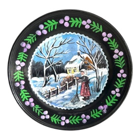 Farfurie decorativa pictata manual, ceramica de Marginea, model traditional, 20 cm