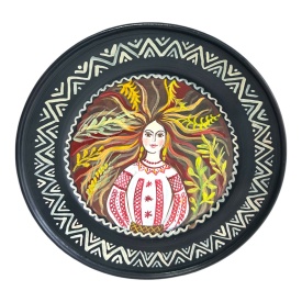 Farfurie din ceramica, neagra, pictata manual, unicat, 24 cm