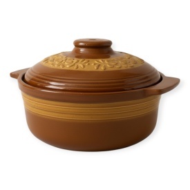 Oala de lut pentru sarmale 4L, smaltuita, ceramica maro cu capac, lucrata manual, gatit traditional la cuptor - Img 2