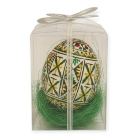 Ou incondeiat cu ceara in cutie transparenta cu fundita, 7 cm – artizanat traditional din Bucovina