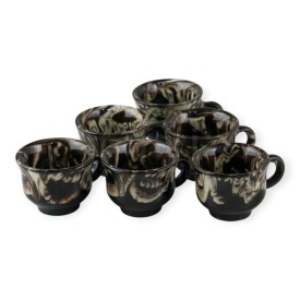 Set 6 canite din lut pentru tuica, 25 ml, negre, glazurate, traditionale si rustice