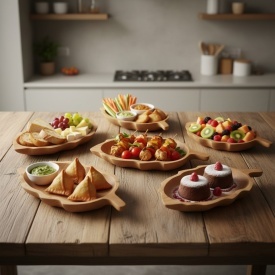 Set 6 platouri din lemn forma frunza – platouri servire din lemn masiv pentru aperitive si prezentare - Img 4