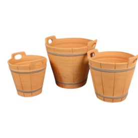 Set de 3 ghivece, din ceramica, tip ciubar, lucrate manual, pentru flori, cu scurgere