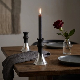 Sfesnic din ceramica handmade pentru lumanari 16 cm decor foita argint - Img 4