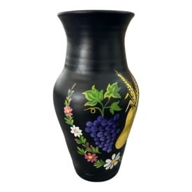 Ulcior ceramic negru, pictat manual, model Sporul Casei, struguri, para si spice de grau, handmade, decor traditional romanesc, cadou premium, 30 cm - Img 2