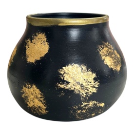 Vas decorativ ceramica neagra cu auriu handmade Marginea, 10 x 11 cm
