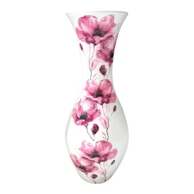 Vaza alba, inalta, silueta, 40 cm, maci roz - Img 2