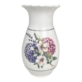 Vaza alba, lavanda, hortensie, ceramica, Marginea