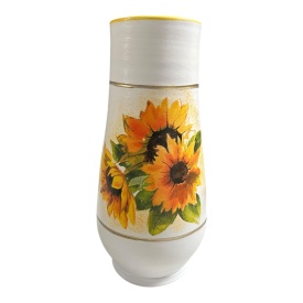 Vaza ceramica 30 cm, decor floarea soarelui, accente aurii, pictata manual