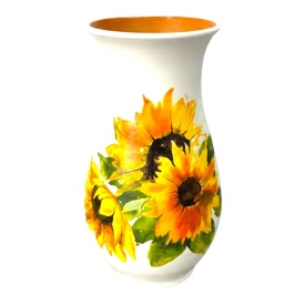 Vaza ceramica alba 25 cm decorata manual - vaza flori naturale si uscate design floarea soarelui