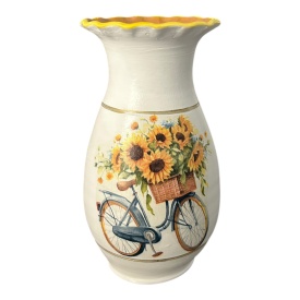 Vază ceramică albă cu bicicletă și floarea-soarelui – 25 cm
