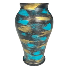 Vază ceramică decorată manual cu accente aurii și turcoaz – 20 cm