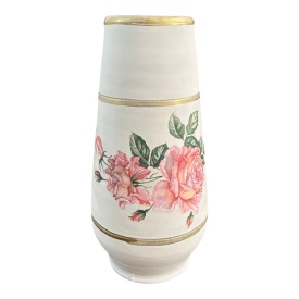 Vaza ceramica Marginea 30 cm – Vaza decorativa alba cu trandafiri, lucrata manual