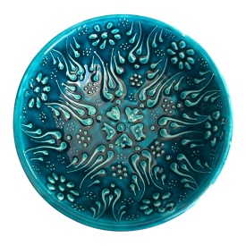 Bol din ceramica, turcoaz, lucrat manual, 13 cm