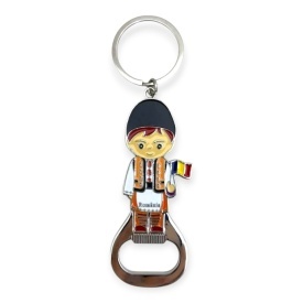 Breloc metal cu desfacător I love România – băiat în port tradițional, cadou gata ambalat