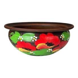Castron din ceramica, bol traditional, pictat manual cu maci, 20 cm