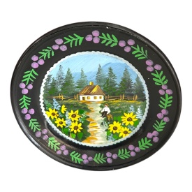 Farfurie decorativa traditionala pictata manual din ceramica de Marginea, 20 cm