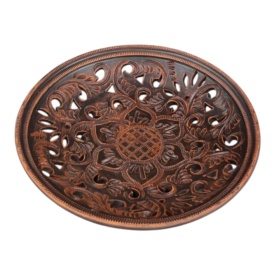 Farfurie din ceramica, tava, platou, fructiera, decupata manual,maro, traditionala, 26.5 cm