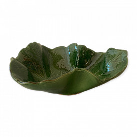 Forma de frunza, bol, fructiera, pentru salate sau aperitive, fructe, din ceramica, verde, 28 cm