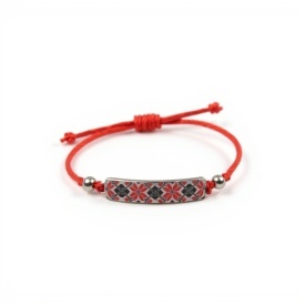 Martisor bratara cu motive traditionale romanesti, snur rosu ajustabil, cadou 1 Martie