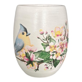 Mini vaza din ceramica, alba, lucrata manual