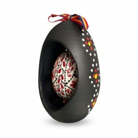 Ou incondeiat, traditional, cu suport din ceramica, artizanat din Bucovina, cutie individuala, cadou de Paste, decor de sarbatoare