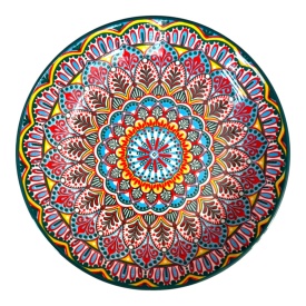 Platou ceramic multicolor pentru servire si mancare, model mandala, 20 cm
